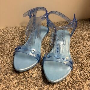 Disney Frozen Elsa Jelly Sandals Blue Translucent Ankle Strap Flat Shoes Kids 13